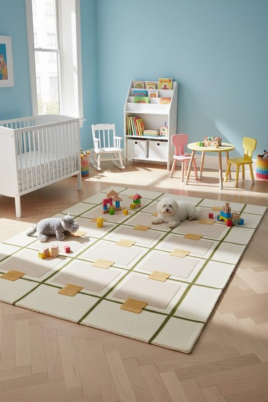 Greer Hand-Tufted Wool Rug - Elegant Taupe and Olive Geometric Pattern for Sophisticated Home Decor (8x10 Ft)