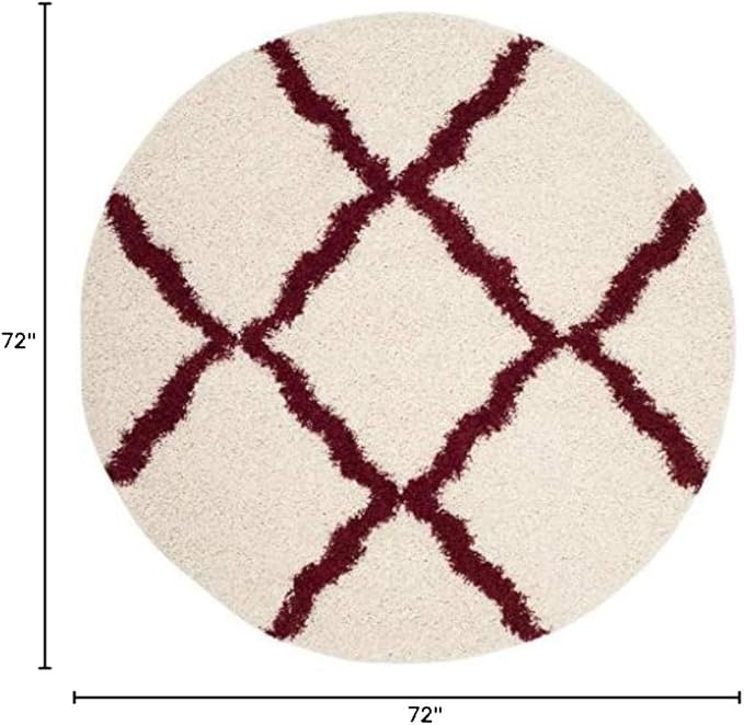 SAFAVIEH Dallas Shag Collection Area Rug - 6' Round, Ivory & Red, Trellis Design, Non-Shedding & Easy Care, 1.5-inch Thick Ideal for High Traffic Areas in Living Room, Bedroom (SGD257R)