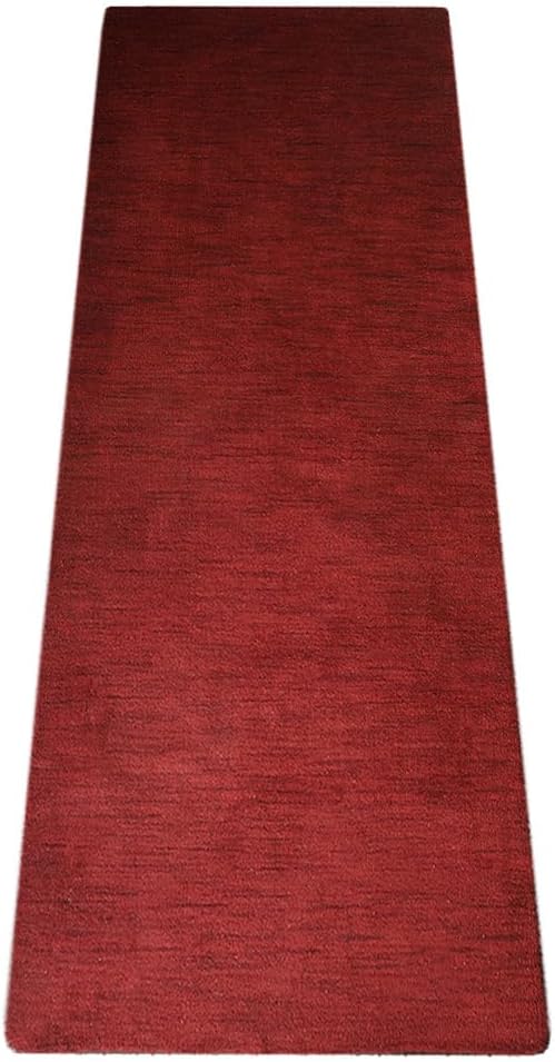 Hand Knotted Loom Wool ECO-Friendly Area Rugs - 2'6''x10', Runner, Red Color, Solid Plain Design, High Pile Thick Handmade Anti Skid Area Rugs for Living Room, Bed Room (L00111)