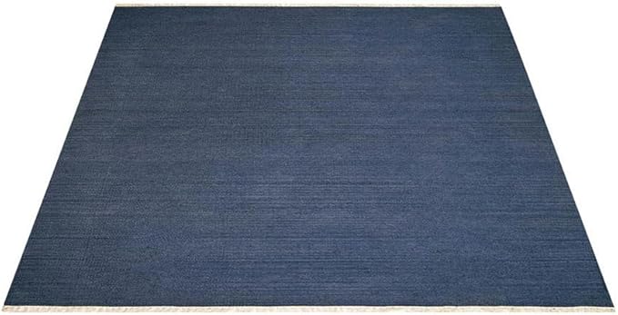 Rugsotic Carpets Hand Woven Flat Weave Kilim Wool ECO-Friendly Area Rugs - 8'x8', Square Shape, Blue Color, Solid Plain Design, Low Pile Handmade Area Rugs for Living Room, Bed Room (D00111)