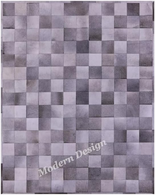 Modern Design Premium Cowhide Leather Carpet with Chevron Pattern, Area Rug (Grey, 3x14)