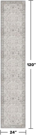 Non Slip Hallway Runner Rug - 2 x 10 Runner Rug, Washable & Waterproof 2x10 Kitchen Floor Mat - Extra Long Light Gray Neutral Farmhouse Boho Design Décor