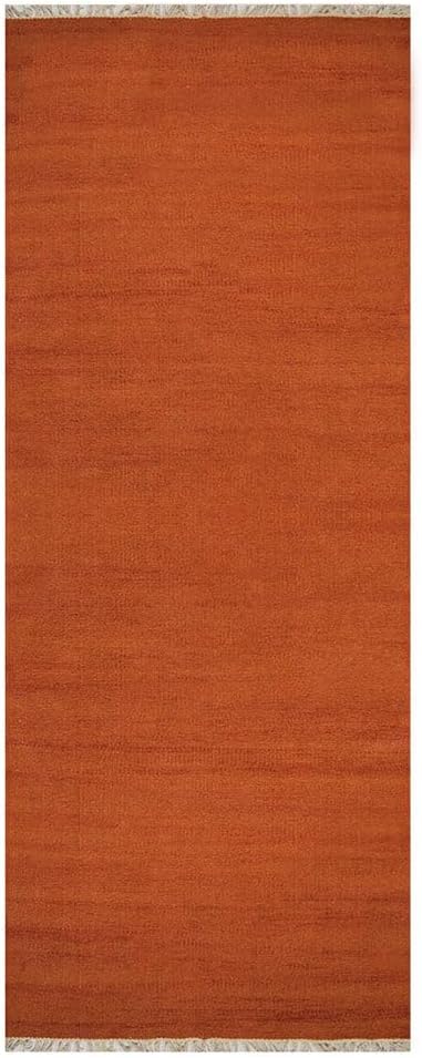 Rugsotic Carpets Hand Woven Flat Weave Kilim Wool ECO-Friendly Area Rugs - 2'6''x12', Runner Shape, Dark Orange Color, Solid Plain Design, Low Pile Handmade Rugs for Living Room (D00111)
