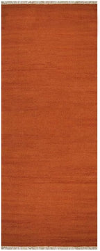 Rugsotic Carpets Hand Woven Flat Weave Kilim Wool ECO-Friendly Area Rugs - 3'x13', Runner Shape, Dark Orange Color, Solid Plain Design, Low Pile Handmade Rugs for Living Room, Bed Room (D00111)