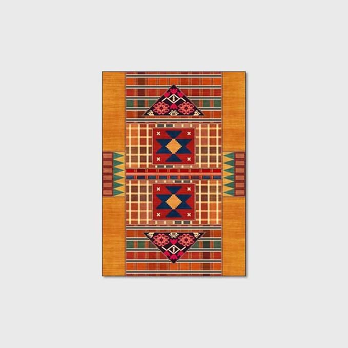 Vintage Boho Area Rugs Multicolor Ethnic Style Geometric Splicing Carpets Bedroom Living Room Kitchen Floor Mats Indoor Outdoor Non-Shedding Runner Rug Home Décor Carpet 4' X 7'