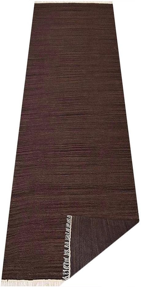Rugsotic Carpets Hand Woven Flat Weave Kilim Wool ECO-Friendly Area Rugs - 2'6''x6', Runner Shape, Dark Brown Color, Solid Plain Design, Low Pile Handmade Rugs for Living Room, Bed Room (D00111)