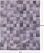 Modern Design Premium Cowhide Leather Carpet with Chevron Pattern, Area Rug (Grey, 5x8)