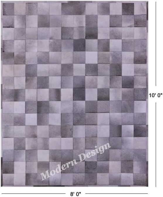 Modern Design Premium Cowhide Leather Carpet with Chevron Pattern, Area Rug (Grey, 2x3)