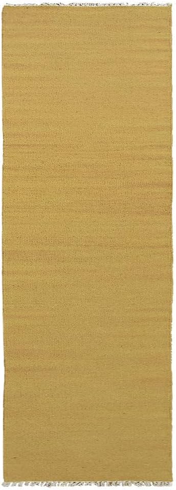 Rugsotic Carpets Hand Woven Flat Weave Kilim Wool ECO-Friendly Area Rugs - 2'6"x8', Runner Shape, Gold Color, Solid Plain Design, Low Pile Handmade Area Rugs for Living Room, Bed Room (D00111)