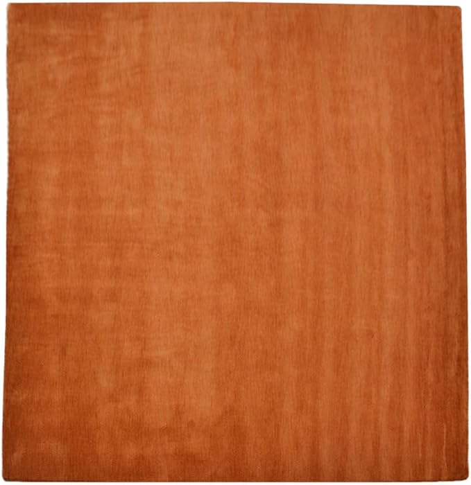 Hand Knotted Loom Wool ECO-Friendly Area Rugs - 6'x6', Square Shape, Orange Color, Plain Solid Design, High Pile Thick Handmade Anti Skid Area Rugs for Living Room, Bed Room (L00111)