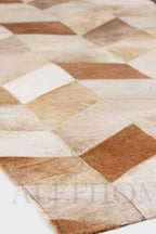 Faux Cowhide Chevron Pattern Area Rug – Beige Geometric Leather Carpet | Modern Durable Floor Accent for Living Room, Bedroom, Dining Room & Office | Size 9.9x14 ft