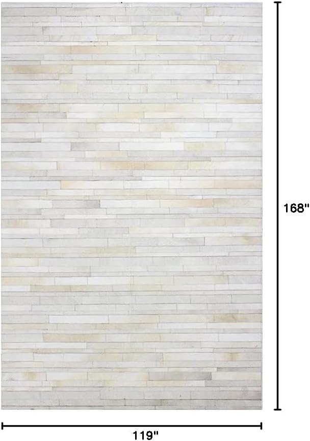 Cowhide Leather Rug for Living Room 9.9x14 Natural Leather Rug Modern Stripes Style Floor Carpet for Home Decor | Superior Indoor Area Rug, White
