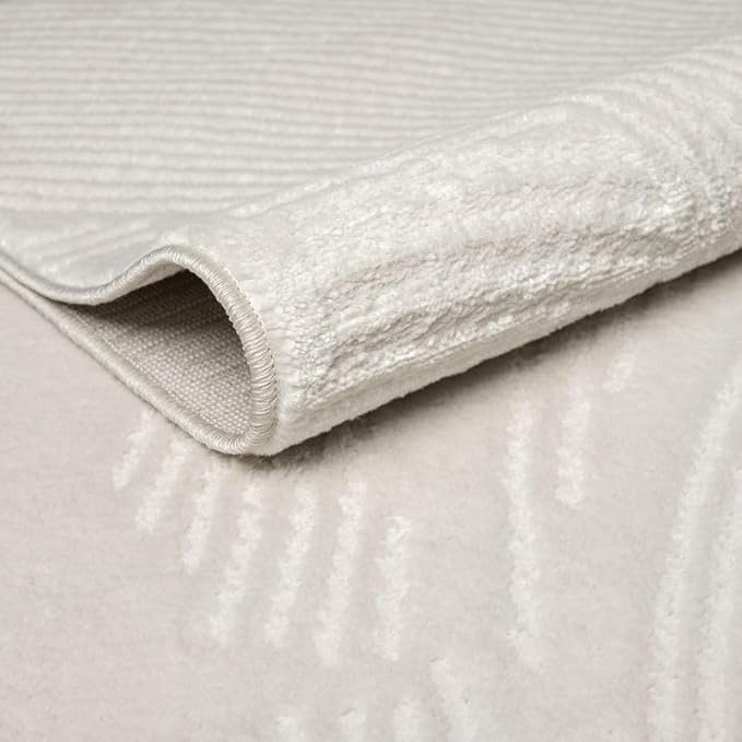 Abani Zen 4' x 6' Cream Rug – Neutral Brush Stroke Sandbrush Design, Medium Soft Area Rug for Living Room & Bedroom, Durable & Easy to Clean