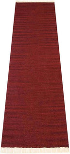 Rugsotic Carpets Hand Woven Flat Weave Kilim Wool ECO-Friendly Area Rugs - 2'6"x8', Runner Shape, Burgundy Color, Solid Plain Design, Low Pile Handmade Rugs for Living Room, Bed Room (D00111)