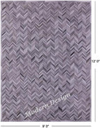 Modern Design Premium Cowhide Leather Carpet with Chevron Pattern, Area Rug (Natural Multi Grey, 9x15)