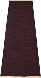 Rugsotic Carpets Hand Woven Flat Weave Kilim Wool ECO-Friendly Area Rugs - 3'x13', Runner Shape, Plum Color, Solid Plain Design, Low Pile Handmade Area Rugs for Living Room, Bed Room (D00111)