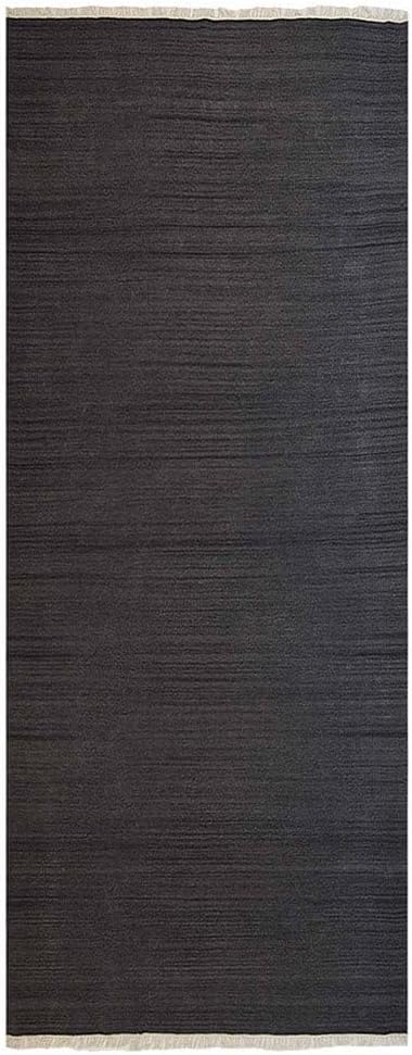 Rugsotic Carpets Hand Woven Flat Weave Kilim Wool ECO-Friendly Area Rugs - 2'6"x8', Runner Shape, Charcoal Color, Solid Plain Design, Low Pile Handmade Rugs for Living Room, Bed Room (D00111)