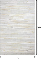 Premium Cowhide Leather Striped Area Rug, 6x9 ft, Beige, Contemporary Style, Hand-tufted, Indoor Use, Dining Room, 17.6 lbs