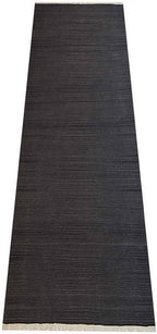 Rugsotic Carpets Hand Woven Flat Weave Kilim Wool ECO-Friendly Area Rugs - 2'6"x8', Runner Shape, Charcoal Color, Solid Plain Design, Low Pile Handmade Rugs for Living Room, Bed Room (D00111)