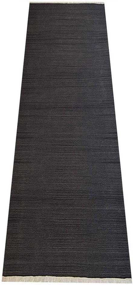Rugsotic Carpets Hand Woven Flat Weave Kilim Wool ECO-Friendly Area Rugs - 2'6''x10', Runner Shape, Charcoal Color, Solid Plain Design, Low Pile Handmade Rugs for Living Room, Bed Room (D00111)