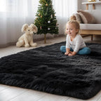 Zentavio Black Area Rugs for Living Room Bedroom 5x8 Large Men Room Carpet Fluffy Furry Shag Aesthetic Plush High Pile Floor Rug for Nursery Kids Room Dorm Home Decor