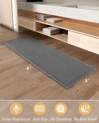 Upgraded Waffle Runner Rug Super Absorbent Non Slip Bath Mats for Bathroom Floor Machine Washable Bathroom Runner Rug with Tassels, Ideal for Hallway Bedroom Laundry Room, Dark Grey, 2'x 6'(24" x 72")