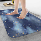 Stars and Clouds Bath Mats for Bathroom Dark Blue Watercolor Night Sky Galaxy Universe Space Floor Bath Rugs Machine Washable Bathmat Carpet Rug Room Decor for Shower Floor 16 X 24 inch Mat