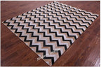 Modern Design Premium Cowhide Leather Carpet with Chevron Pattern, Area Rug (Beige/Black/Grey/Ivory, 3x12)