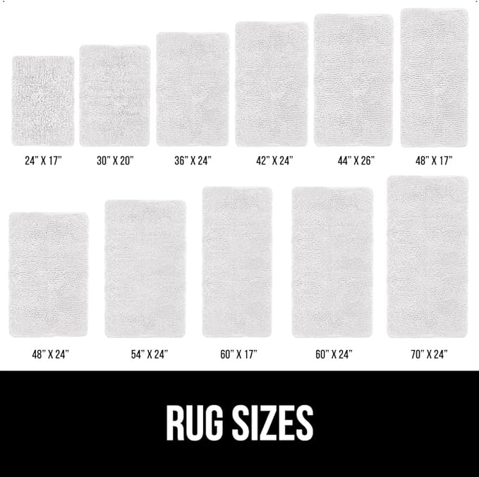 GORILLA GRIP Bath Rug Mat 48x17, Thick Soft Absorbent Chenille, Quick Dry Microfiber Mats, Rubber Backing Washable Shower Floor Rugs, Bathmat Runner, US Designed Bathroom Home Decor Accessories White