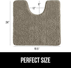 Gorilla Grip Shaggy Chenille Bath Rug Mat for Toilet Base, Machine Washable, Microfiber Dries Quickly, Plush Absorbent Contour Mats for Toilets, Bathroom Decor, Oval U-Shape, 22'' x 19'' x 15'', Latte