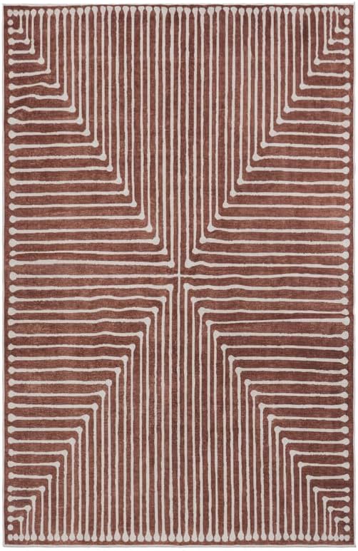 GLN Rugs Contemporary Collection - Machine Washable Area Rug, Contemporary Washable, Non Slip, Low Pile Chenille Rug, Living Room, Bedroom, Kitchen Rug (9' x 12' Beige Orange)