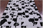 Modern Design Premium Cowhide Leather Carpet with Chevron Pattern, Area Rug (Black/White, 3x12)