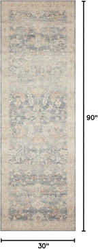 Loloi Hathaway Collection HTH-02 Denim/Multi 2'-6" x 7'-6", .25" Thick Runner Rug, Soft, Durable, Printed, Modern, Low Pile, Non-Shedding, Easy Clean, Living Room Rug