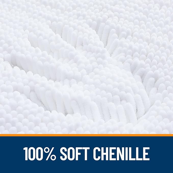 OLANLY Bathroom Rugs 47x24, Extra Soft Absorbent Chenille Bath Rugs, Rubber Backing Quick Dry, Machine Washable Bath Mats for Bathroom Floor, Tub and Shower, Home Decor Accessories, White