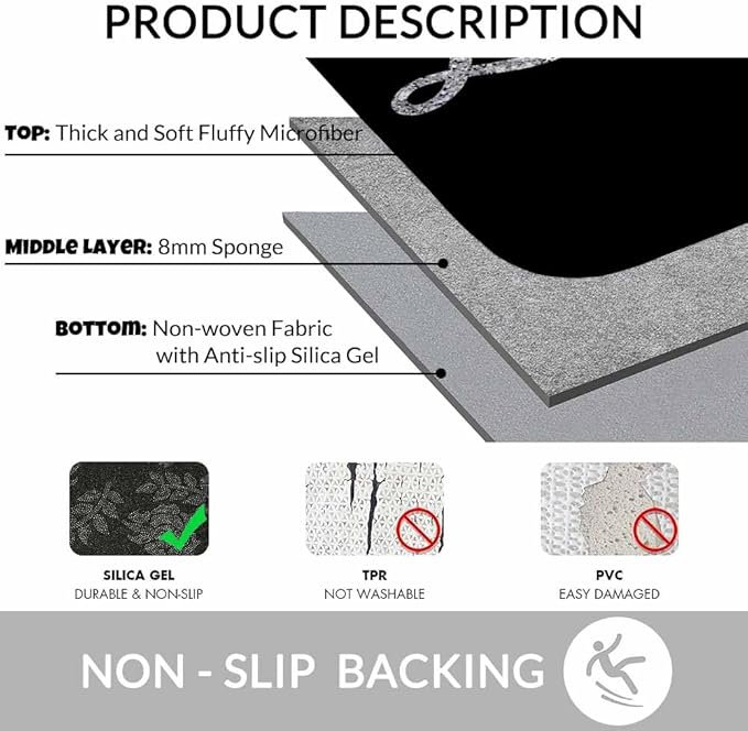 Black Glitter Blessed Bath Mat for Bathroom Bible Verse Blessed Bath Rugs Door Mat Non Slip Rubber Backed Bathroom Floor Mat for Bathtub Sink Shower 16"X24"