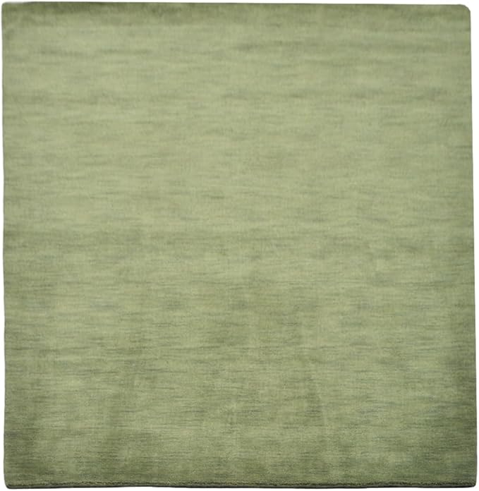 Hand Knotted Loom Wool ECO-Friendly Area Rugs - 6'x6', Square, Green Color, Solid Plain Design, High Pile Thick Handmade Anti Skid Area Rugs for Living Room, Bed Room (L00111)
