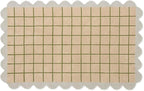 Scalloped Border Wool Area Rug with Windowpane Grid, Hand-Tufted, Beige-Blush with Sage Lines & Light Purple Edge - Soft High-Low Pile for Living Room, Bedroom, Nursery - 2x3 Ft