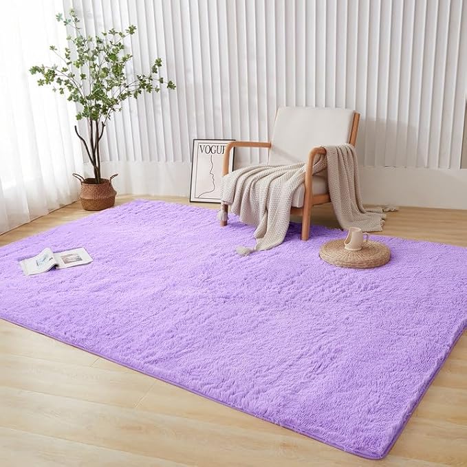 Andency Purple Soft Area Rugs for Living Room Bedroom, 3x5 Non-Slip Fluffy Shag Carpet, Indoor Floor Fuzzy Shaggy Living Room Plush Rug for Kids Dorm Nursery Home Decor Aesthetic