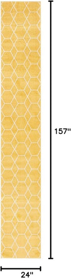 Unique Loom Trellis Frieze Collection Area Rug - Geometric (2' x 13' 1" Runner, Yellow/ Ivory)