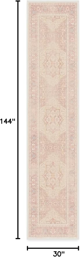 RUGGABLE Washable Runner Rug – Kamran Soft Pink 2.5x12, Stain-Resistant, Non-Slip Hallway Runner – Machine Washable Rug for Hallway, Entryway, Living Room & Kitchen–with Standard Pad