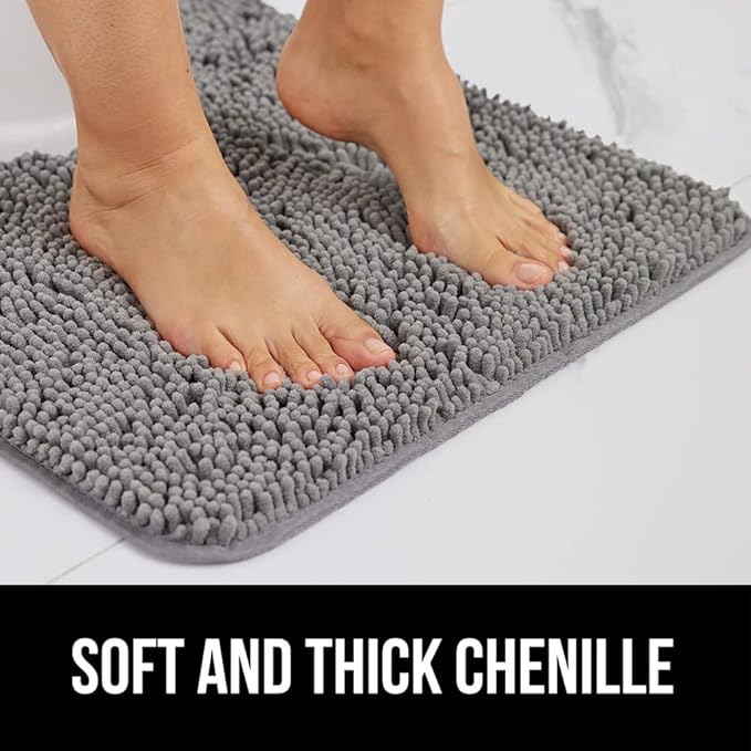 GORILLA GRIP Bath Rug Mat 48x24, Thick Soft Absorbent Chenille, Quick Dry Microfiber Mats, Rubber Backing Washable Shower Floor Rugs, Bathmat Runner, US Designed Bathroom Home Decor Accessories Grey