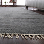 Rugsotic Carpets Hand Woven Flat Weave Kilim Wool ECO-Friendly Area Rugs - 10'x10', Square Shape, Charcoal Color, Solid Plain Design, Low Pile Handmade Rugs for Living Room, Bed Room (D00111)