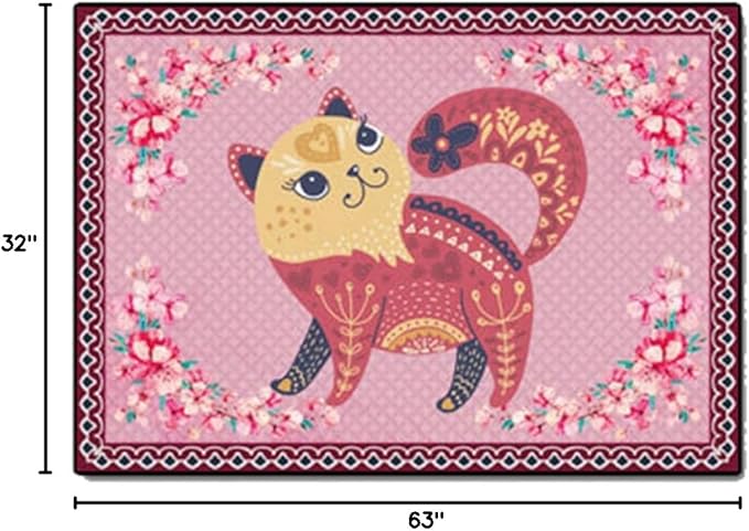 Cartoon Animal Pattern Area Rug Cute Cat Luxury Floral Decor for Carpet Farmhouse Bedroom Living Room Rugs Bathroom Kitchen Runner Mat Indoor Outdoor Non Slip Doormat 2.6' X 5.2'