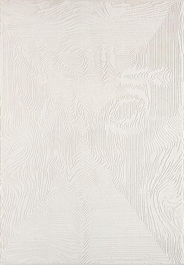 Abani Zen 4' x 6' Cream Rug – Neutral Layered Wavy Borders Pattern, Medium Soft Area Rug for Living Room & Bedroom, Durable & Easy to Clean