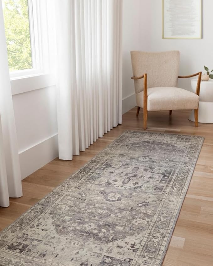 Loloi Hathaway Collection HTH-05 Steel/Ivory 7'-6" x 9'-6", .25" Thick Area Rug, Soft, Durable, Printed, Modern, Low Pile, Non-Shedding, Easy Clean, Living Room Rug