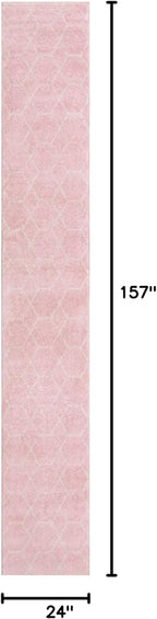 Unique Loom Trellis Frieze Collection Area Rug - Geometric (2' x 13' 1" Runner Light Pink/Ivory)