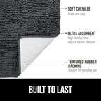GORILLA GRIP Bath Rug Mat, Thick Soft Absorbent Chenille, Quick Dry Microfiber Mats, Rubber Backing Washable Shower Floor Rugs, US Designed Bathroom Bathmat Home Decor Accessories, 24x17, Charcoal