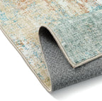 10x12 Area Rug Teal Beige Abstract Living Room Bedroom Washable Carpet Neutral Modern Non-Slip Soft Low Pile Lightweight Vacuumable Large Throw Rug for Dining Room