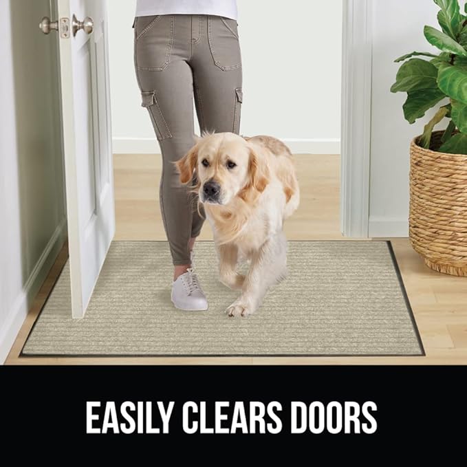 GORILLA GRIP Waterproof Traffic Guard Door Mat, 35x23, Heavy Duty Entryway Mats, Strong Rubber Back Commercial Utility Rugs for Office Hallway, Garage Floor and Home, Low Profile Carpet Runner, Beige