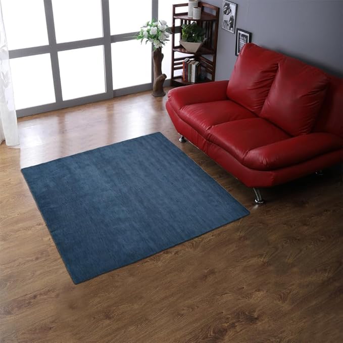 Hand Knotted Loom Wool ECO-Friendly Area Rugs - 10'x10', Square, Blue Color, Solid Plain Design, High Pile Thick Handmade Anti Skid Area Rugs for Living Room, Bed Room (L00111)